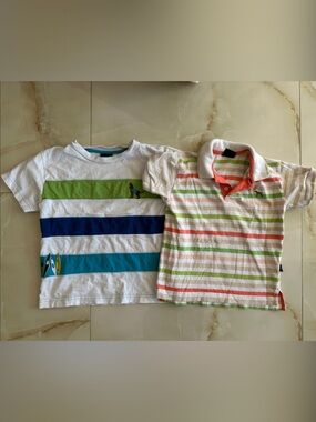 Boys' Short-Sleeve Stripe Tee Set - White with Blue & Green Stripes